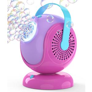 Bubble Machine, Automatic 360 Rotation & 75 Adjustment Bubbles Blower for Kids, Toddlers, Bubble Toys with LED Light - Gifts for Girls 1+ Year Old, Halloween, Outdoor, Birthday, Party (Pink+purple)