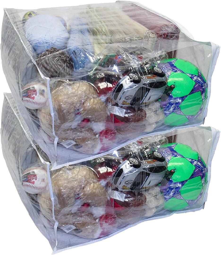7 x 2-Pack Jumbo Heavy Duty Vinyl Zippered Storage Bags (Clear) for Sweaters, Blankets, Comforters, Bedding Sets and Much More! (24" x 20" x 11")
