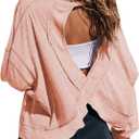 Wenlia Women's Open Back Workout Crop Tops Long Sleeve Casual Shirts Athletic Gym Yoga Tee with Thumb Hole Pink XL