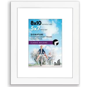 Americanflat 8x10 Picture Frame with Shatter-Resistant Glass - Use as 5x7 Frame with Mat or Display 8x10 Photo Without Mat - Signature Collection - Picture Frames for Tabletop and Wall Display - White