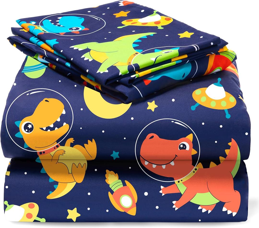 Joiedomi Kids Full Sheet Set Space Dinosaur  4 Piece Soft Microfiber Bed Sheets  Deep Pocket Wrinkle Free, Cozy Toddler Bedding Set, Fade Resistant Breathable for Boys Girls Teens