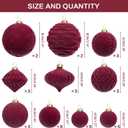 Super Holiday Velvet Christmas Ornaments Set, 35PCS Flocked Shatterproof Assorted Hanging Xmas Tree Ball Decorations, for Home Party Holiday Valentines Day Decor, Burgundy (1.57"-3.14")