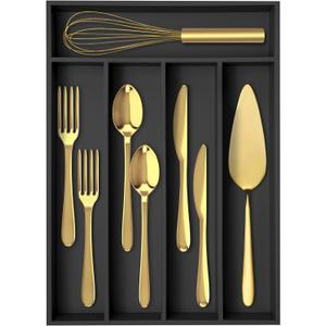 Silverware Organizer Bamboo Kitchen Drawer Organizer Utensil Organizer Silverware Holder Cutlery Organizer in drawer Flatware Organizer Tray (Black 5 Slots)