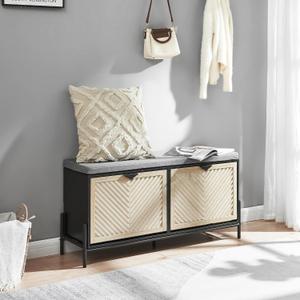 Shoe Storage Bench with 2 Flip Drawers, Shoe Organizer Cabinet Benches with Cushion Shoe Rack for Front Door Entrance Entryway Living Room(Oak&Black)