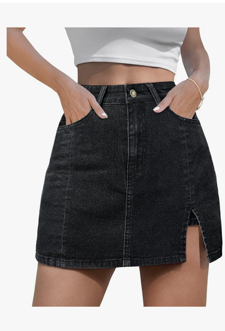 Women's Denim Mini Skort High Waisted Stretch Casual Jean Skirt Shorts 5 Pockets, Size:XL