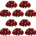 NUPTIO Flower Wedding Centrepieces for Tables - 10 Pcs 9.5in Diameter Crimson Artificial Flowers Rose Ball for Centerpieces Table - Fake Rose Arrangements for Weddings Birthday Party Decor