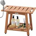 22" Large Shower Bench Seat, Non-Slip Shower Benches for Inside Shower to Sit on, HDPE Waterproof Shower Stool, Shower Chair with Adjustable Feet for Bathroom, Indoor/Outdoor Use, Teak