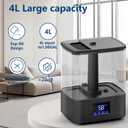 KZF 4L Top Fill Humidifiers for Bedroom & 60H Runtime - Cool Mist Humidifier, 3 Mist Levels, 8H Timer, Essential Oil Tray, Humidity Display, Quiet for Bedroom, Baby, Plants, Large Room (Black, 4L)