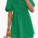 ZESICA Women's Summer Short Sleeve Tie Front Mini Dress Cute Babydoll Ruffle Pleated A Line Tunic Dresses Size Small