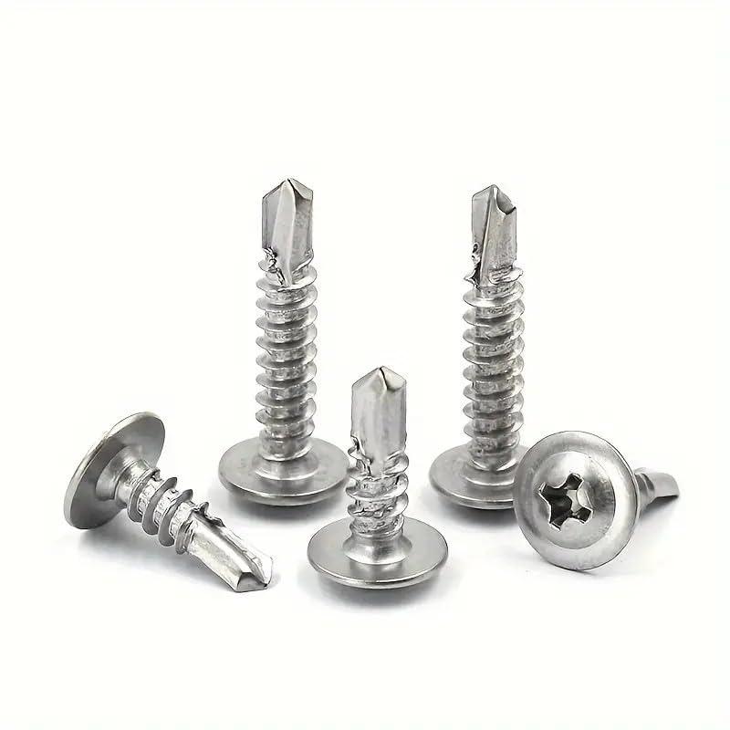 100pcs 410 Stainless Steel Truss Head Self Tapping TEK Screws, #8 Self Drilling Screws for Metal/Furniture, Building and Repairing, Truss Head, Phillips Screwdriver Drill Bit is Optional