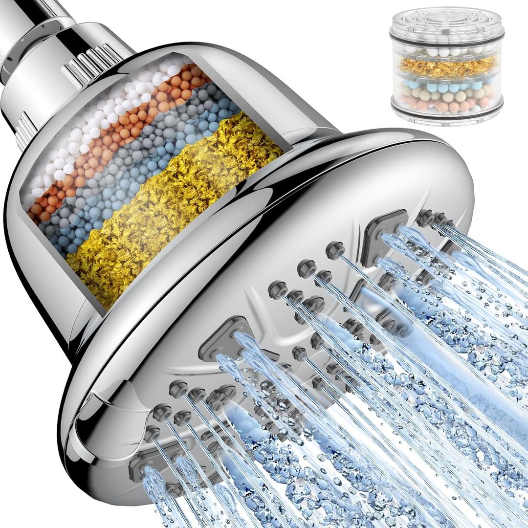 MakeFit Filtered Shower Head -  Shower Head with Filter for Hard Water Softener - 7 Settings Bathroom Rain Showerhead to Remove Chlorine and Heavy Metals (Chrome)