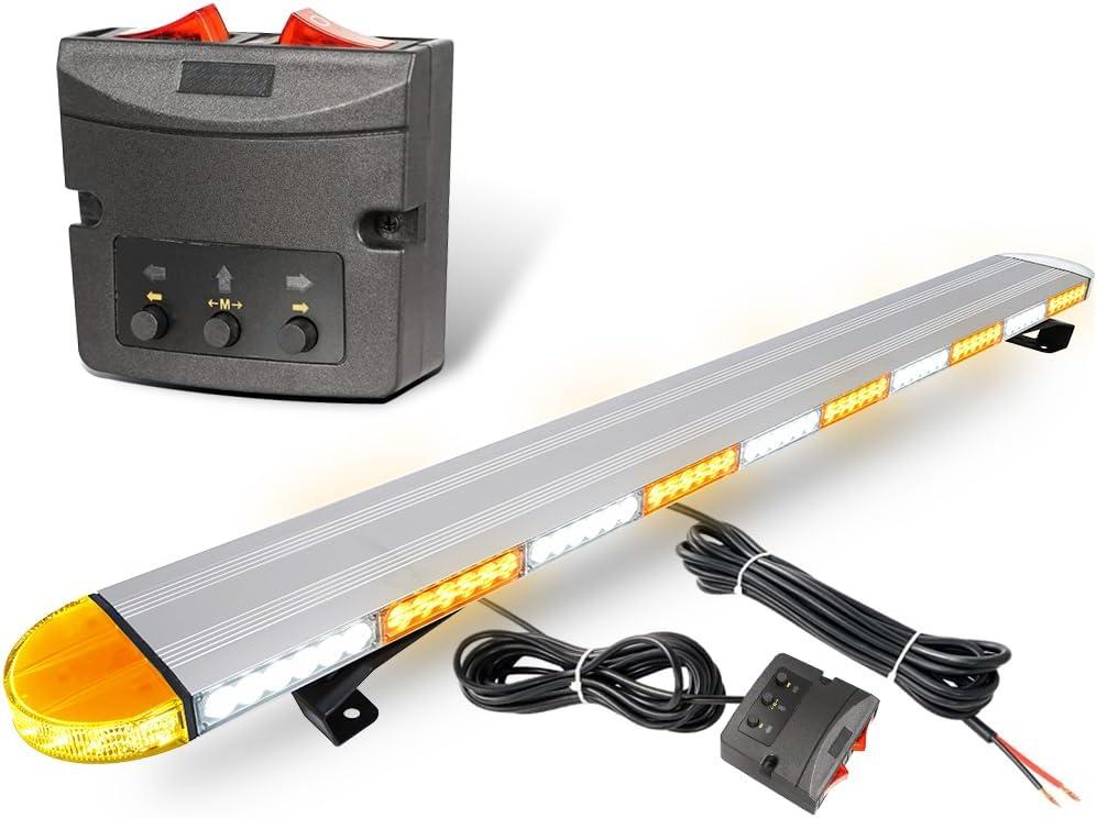 ASPL 49 inch Low Profile Emergency Strobe Lights Bar Rooftop Full Aluminum Flashing Warning Security Traffic Advisor Hazard Light for Trucks Tow Construction Vehicles(Amber/White)