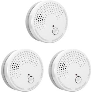 Pack of 3 Smoke Detector Fire Alarms 9V Battery Operated Photoelectric Sensor Easy to Install with Light Sound Warning, Test Button,9V Included Safety for Home Hotel(912-3) (GS528A)
