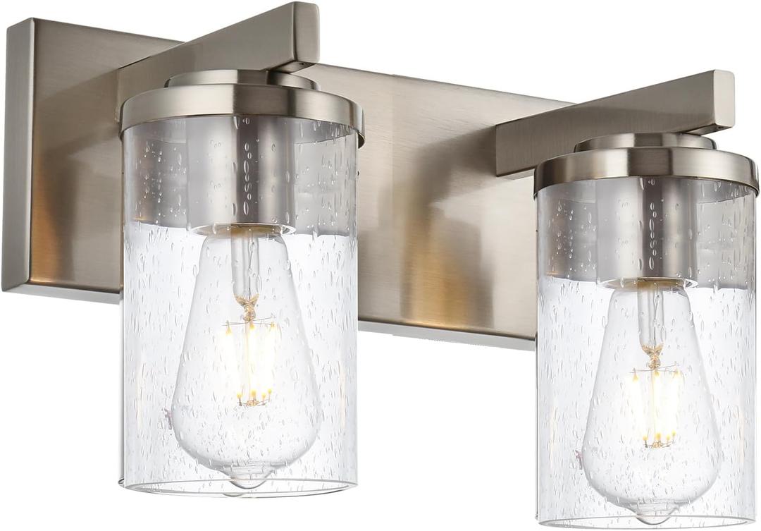 BONLICHT 2-Light Brushed Nickel Wall Sconce Lighting with Clear Glass Shade, Industrial Indoor Bathroom Lights Over Mirror, Modern Vanity Light Fixtures for Porch Entryway Stair