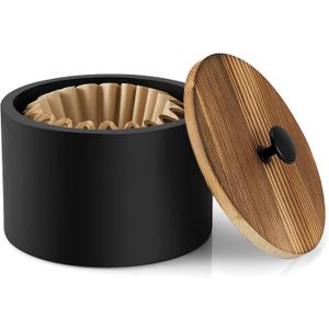 Coffee Filter Holder, Wood Filter Storage Container for Counter, Coffee Bar Accessories for Home Decor, Black