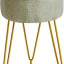 IBUYKE Teddy Velvet Round Footrest Stool Ottoman, Makeup Vanity Stool Side Table, Velvet Dressing Table Seat, Pouf Couch Stool, for Living Room Bedroom, Light Green WBD009D (without storage)