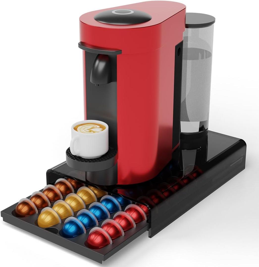 Coffee Pods Storage for Nespresso Vertuo Capsules Organizer, with Arcylic Top & Plastic Drawer, Holds 40 Pods