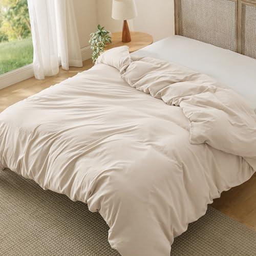 Bedsure Oat Milk Duvet Cover Queen Size Only - Prewashed Cotton-Like Polyester Extra Soft All Season Bedding, Includes 1 Duvet Cover 90x90 Inches with Zipper Closure, (No Comforter, No Pillow Shams)
