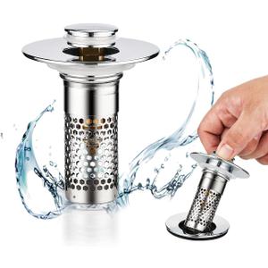 Bathroom Sink Stopper, Sink Drain Strainer for 1.1-1.45 Inch, Upgraded Pop Up Filter with Basket Hair Catcher 1pc