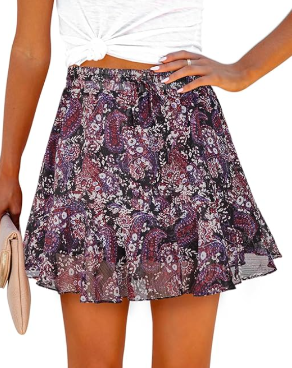 Shorts for Women Summer Casual Chiffon Skorts Boho Ruffle Tennis Mini Skirts, Size L