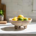 Large Decorative Bowl decor, Scalloped Pedestal Bowls for Modern Home Decor,Ruffle Decor,Stylish Key Bowl for Entry Table,Decorative Fruit Bowl for Kitchen Counter, Artificial Stone Beige