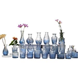 Glass Bud Vase Set of 24, Small Flower Vases, Glass Vases for Centerpieces, Vintage Home Table Decorations Bud Vases (24 Pcs, Blue)