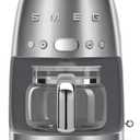 Smeg 50's Retro Style Aesthetic Drip Coffee Machine with 10 Cup Glass Carafe, Auto Start Feature, Keep Warm Plate, and Two Coffee Strength Settings (Brushed Stainless Steel)