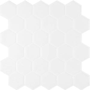 White Hexagon Peel and Stick Backsplash Tile 4-Sheets Stick on Backsplash for Kitchen White Wall Tile Stickers for Bathroom Waterproof Adhesive Backsplash Tiles for Wall Laundry Room 10''x10''