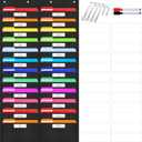 24 Pockets Heavy Duty Storage Chart, Hanging Wall File Organizer, Plus 4 Over Door Metal Hangers, 2 Markers & 24 Erasable Blank Cards, Organize Your Assignments, Files, Scrapbooks Papers (28 x 50.5)
