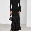 ZESICA Women's Long Sleeve Off Shoulder Bodycon Dresses Fall 2026 Ruched Lace Wedding Guest Cocktail Formal Maxi Dress (Black)