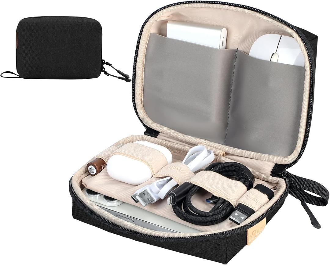 Electronics Organizer Travel Case, Small Tech Bag for Cords, Chargers, Power Bank, Earbuds  Portable Cable Pouch for Office, Business Trip, Commute  Water & Scratch-Resistant (7.28"x5.12"x2.17") (Black)