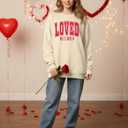 UNIQUEONE Valentines Sweatshirts for Women Love Sweatshirt Love Heart Graphic Pullover Cute Holiday Crewneck Long Sleeve Tops (Beige, S)