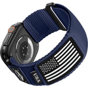 SNBLK Rugged Nylon Sport Bands Compatible with Apple Watch Band Men 49mm 46mm 45mm 44mm 42mm, Soft Woven Stars- Stripes Flag Design Strap for iWatch Bands Ultra 2/Ultra Series 10 9 8 7 6 5 4 3 2 1 SE (Navy Blue-USA Flag)