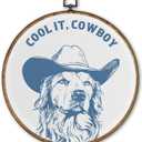 TLESKE Blue Preppy Cowboy Dog Round Wall Art Decor Framed 10x10, Trendy Western Canvas Wall Art Prints Artwork, Retro Wall Hanging Room Door Decor for Teen Boys Dorm Room Living Room Bedroom