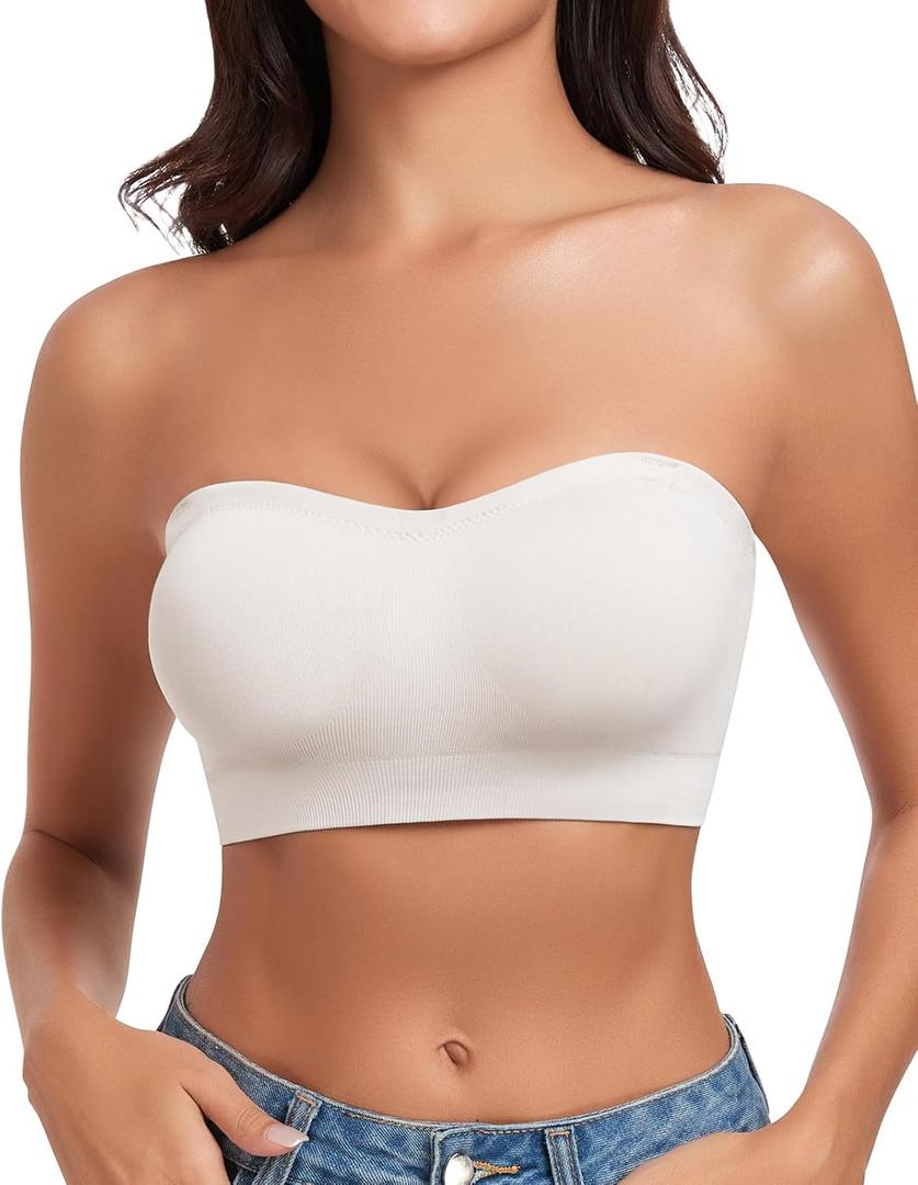 WOWENY Strapless Bras for Women Bandeau Bra Wireless Non-Slip Silicone Seamless Padded Tube Top Bra, X-Large
