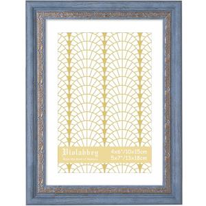VIOLABBEY 5x7 Picture Frame Blue Gold, Display 4x6 Photo with Mat or 5x7 without Mat, Ornate Vintage 5 x 7 Frame for Wall Decor or Tabletop Display, Blue Gold