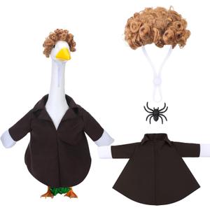 Aliceset Christmas Home Bandits Porch Goose Outfit Set Funny Movie Porch Goose Costume Include Coat Brown Afro Wig and Spider for 23'' Statue Patio Garden Decoration