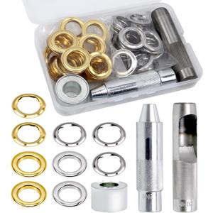 50 Set Grommet Tool Kit, Copper Grommets & Eyelets, 2 Colors, 20mm Inside Dia, 3 Pcs Install Tool, for Leather, Clothes, Belt & DIY Crafts