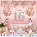 Sweet 16 Birthday Decorations for Girls, banner,Backdrop, its my 16th Birthday Sash, Sweet Rhinestone Tiara Crown,Balloons16th