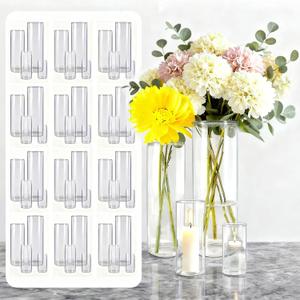Sandraheer 48 Pack Glass Cylinder Vases Set - 5,7,9,12 Inch Tall Clear Hurricane Vases for Floating Candles, Bulk Wedding & Home Centerpieces. Perfect for Creating Stunning Table Displays
