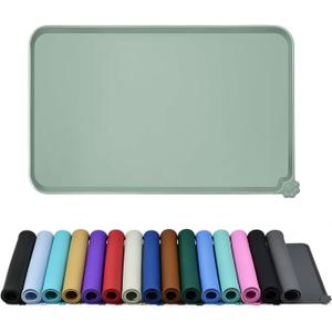 Waterproof Pet Feeding Mat with High Raised Edges, Heavier and Thicker Placemats for Cat Dog Water Bowl with BPA Free, Dogs Cats Food Mats for Messy Drinkers to Prevent Spill and Protect Floors (18.5" x 11.5", Agate Green)