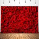Red Rose Backdrop Flowers Rose Wall Photo Background Valentine's Day Backdrop Wedding Bridal Shower Photo Booth Mother's Day Birthday Party Dessert Table Banner Lovers Portraits Props 7x5ft