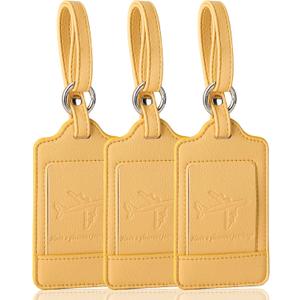 Teskyer Luggage Tags, 3 Pack Premium PU Leather Luggage Tags for Suitcases, Privacy Protection Travel Bag Tags, Lichee Yellow