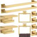 Blulu Bathroom Accessories Set 23.6 Inch Toilet Paper Holder with Phone Shelf Bathroom Hardware Set Towel Ring Robe Hook Stainless Steel Towel Holder Kit Wall Mounted(Gold,10 Pcs)