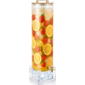 FillTouch 5 Gallon Glass Drink Dispenser with Acrylic Base and Acacia Wood Lid, Large Glass Drink Beverage Dispenser with Stainless Steel Spigot for Parties, Wedding, Anniversaries, Lemonade, Iced Tea