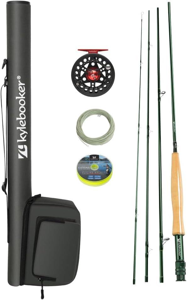 Kylebooker Fly Fishing Rod with Reel Combo Kit 3/4/5/6/7/8 Weight Starter Fly Fishing Outfit with Rod Bag (Green), Size: 4wt 8‘0“ 4pc Rod,3/4 Reel