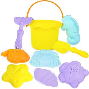 3 Otters Beach Toys Set, Baby Beach Buckets and Shovels RakesTool Kit Sand Bucket Boys and Girls Sand Toys Set 9PCS