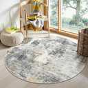 Lahome Modern Abstract Round Rug - 4Ft Grey Small Bathroom Rug Indoor 4x4 Circle Rugs Washable Kitchen Mat, Non Slip Contemporary Bedroom Carpet for Living Dining Room Office Nursery