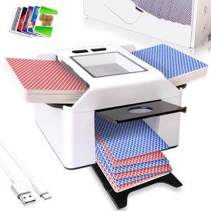 Smart Automatic Card Shuffler 1-2 Deck, Rechargeable Built-in 2000mAh Battery, Adehoei Electric Shuffling Machine for Poker, UNO, Blackjack, Skip-Bo, Phase 10, Texas Hold'em (White)