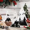 3 Pcs Wooden Christmas Trees Tabletop Decorations Black White Xmas Tiered Tray Decor Rustic Xmas Tree Table Signs for Home Office Christmas Party Centerpieces